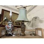 Group of three various table lamps