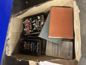 Two box of mixed books and a box of linen etc