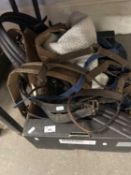 Box of various horse riding tack
