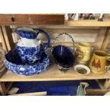 Mixed Lot: Blue and white wash bowl and jug, centrepiece bowl and other assorted items