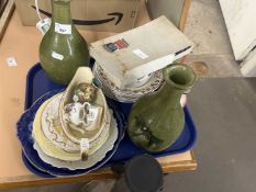 Tray of various assorted ceramics, dragonfly pattern vases etc