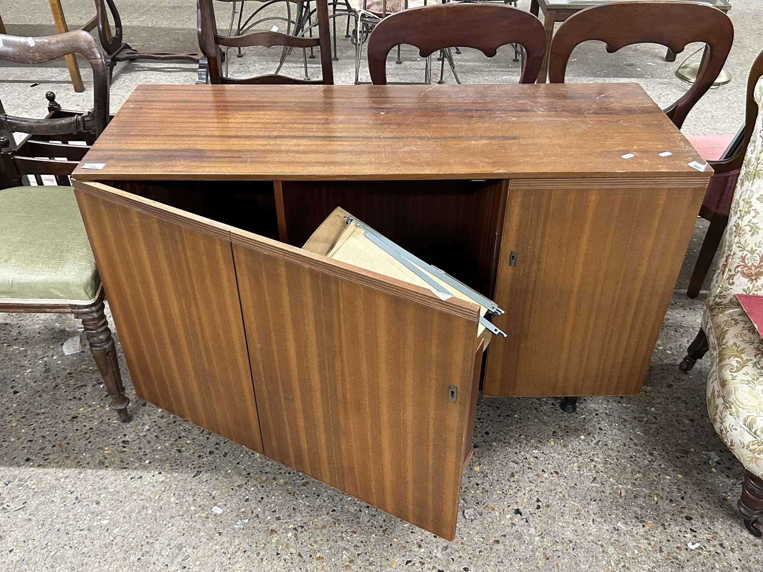 Mid Century space saving twin pedestal office desk with pull out filing section