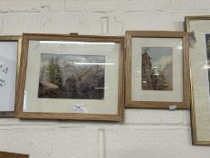 Two small watercolour studies, mountain landscapes with pine trees