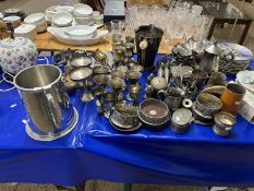 Large Mixed Lot: Various silver plated wares to include goblets, tankards, serving jug etc