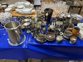 Large Mixed Lot: Various silver plated wares to include goblets, tankards, serving jug etc