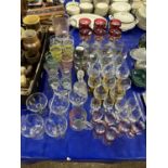 Large collection of various drinking glasses to include a retro lemonade set plus a further silver