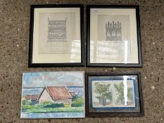 Mixed Lot: Comprising John Coney studies of monuments in Wells Cathedral together with framed