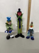 A group of three Murano glass clowns