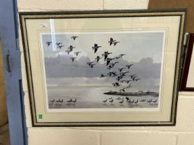 After Peter Scott - Brent Geese in Flight, limited edition print, numbered 193/500, signed by Lady