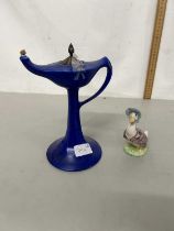 Cameleon ware Aladin type lamp by Clews & Co together with a Beswick Beatrix Potter figure Gemima