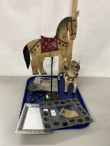 Tray of mixed items to include model horses, photograph frames etc