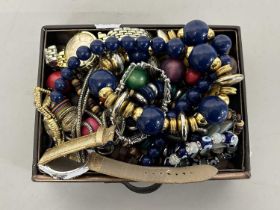 Box of various assorted costume jewellery, wristwatches etc