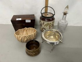 Mixed Lot: Small sarcophagus formed tea caddy and other items