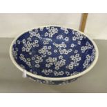 Large prunus pattern blue and white wash bowl