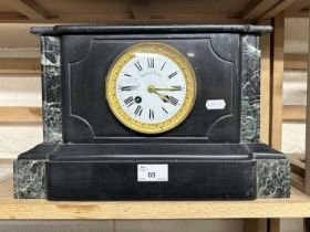 Late 19th Century French black slate and marble cased mantel clock