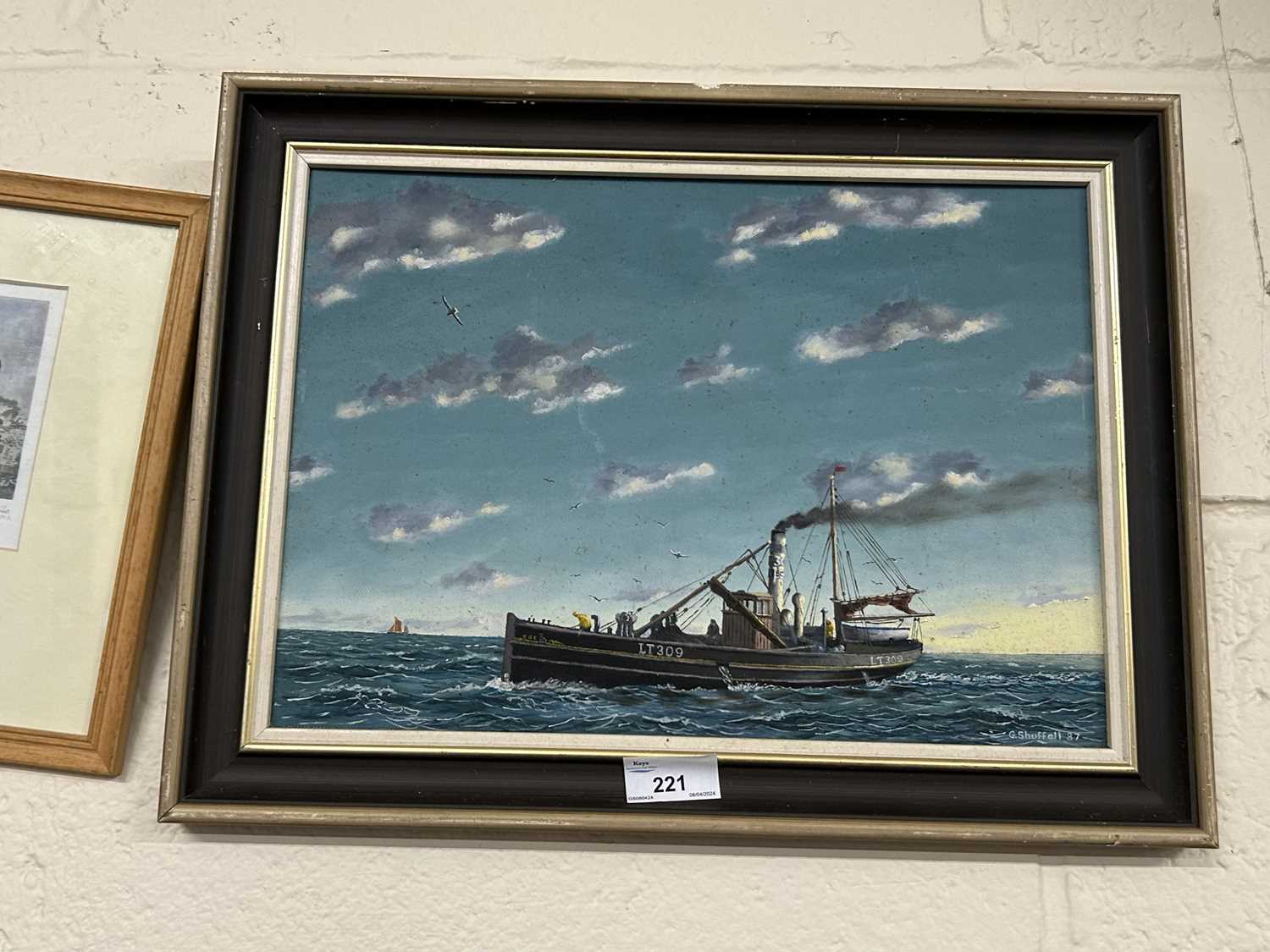 G.Shuffell, study of a Lowestoft trawler, oil on board