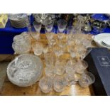 Box of Stuart Crystal glass carafe together with various drinking glasses, tumblers etc