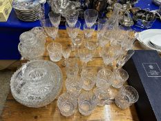 Box of Stuart Crystal glass carafe together with various drinking glasses, tumblers etc