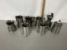 Group of various pewter tankards and others