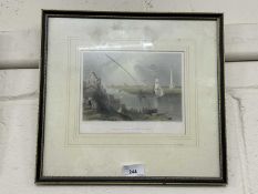 Framed engraving of Yarmouth with Nelson's Monument