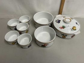 Group of gilt rimmed fruit decorated dinner wares by Alfred Meakin