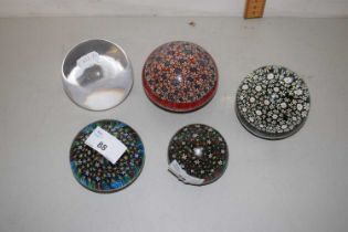 Collection of five various paperweights to include Murano
