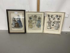 A group of three framed 19th Century fashion prints
