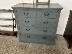 Painted pine five drawer chest with swan neck handles
