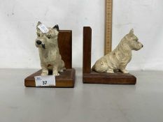 A pair of book ends mounted with Scottie dog decoration