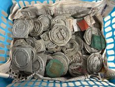 Box of small metal printing blocks