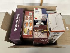 Box of various kitchen accessories