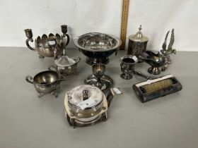 Mixed Lot: Various assorted silver plated items to include rose bowl, table brush etc