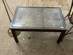 Glass top coffee table decorated with a Medieval scene