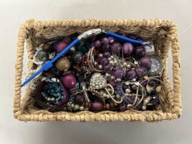 Basket of assorted costume jewellery