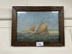 Small oak framed study of a yacht