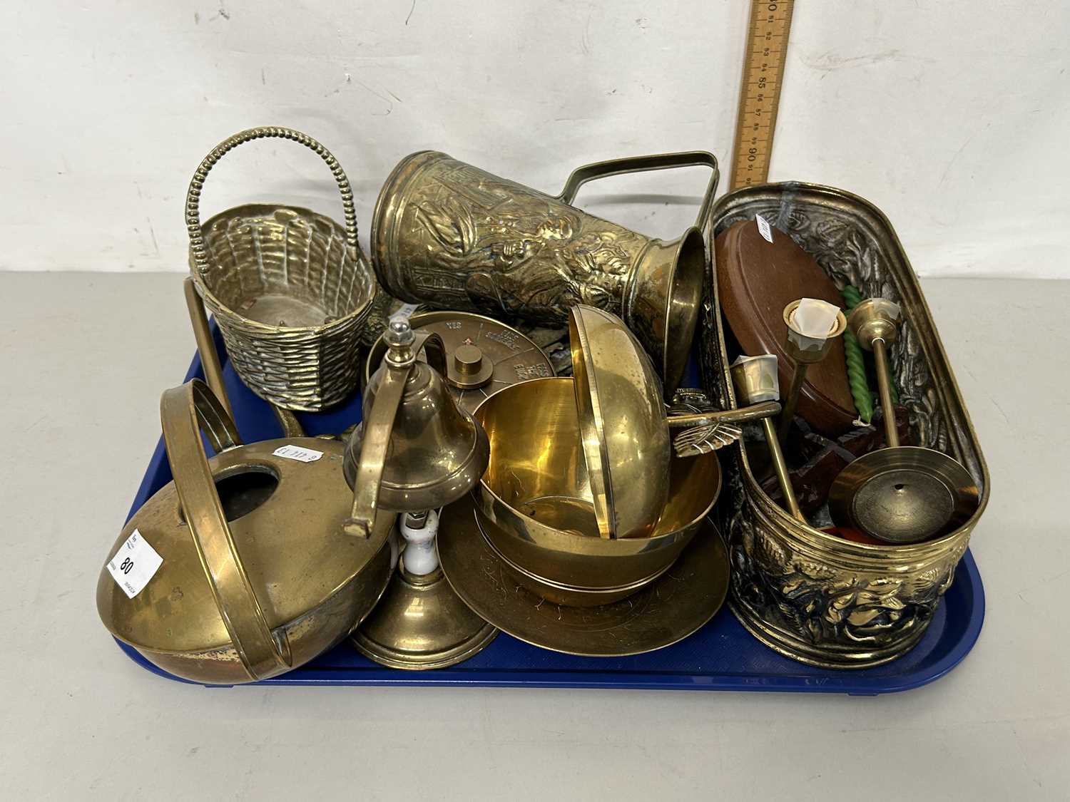 Tray of various assorted brass wares to include planters, watering can, ornaments etc