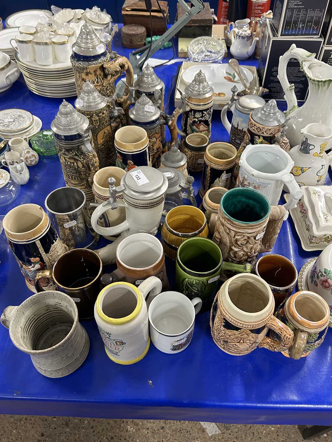 Collection of various assorted modern beer steins