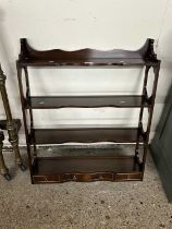 Reproduction mahogany wall shelf with three drawers to base