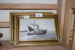 A pair of fishing boat studies by E Duncan, 1977, framed