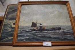 Study of a fishing boat, oil on panel, framed together with another (2)