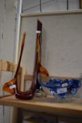 Two contemporary glass vases and a glass dish (3)