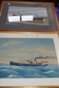 Two fishing boats at sea, framed and glazed