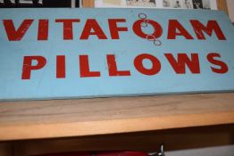 Vitafoam pillows, painted wooden sign