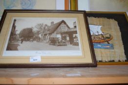 Horning Village 1934 reproduction photograph together with an Egyptian papyrus (2)