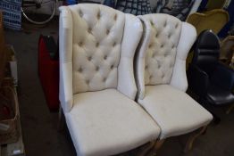 Pair of cream studded wingback dining chairs