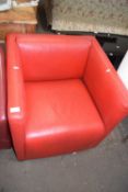 A red leather side chair