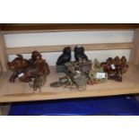 Quantity of Chinese carvings to include a pair of stone dogs of fo, carved water buffalo and