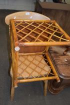 Pine kitchen chair and a bamboo and rattan coffee table