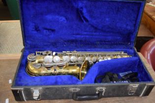 A cased saxophone