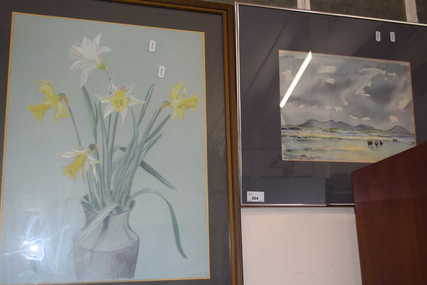 Watercolour, landscape and study of daffodils (2)